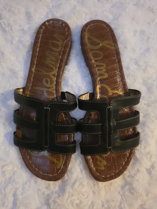 Sam Edelman Shoes - Sam Edelman Black Triple-Strap Slide Sandals with Brown Croc Footbed